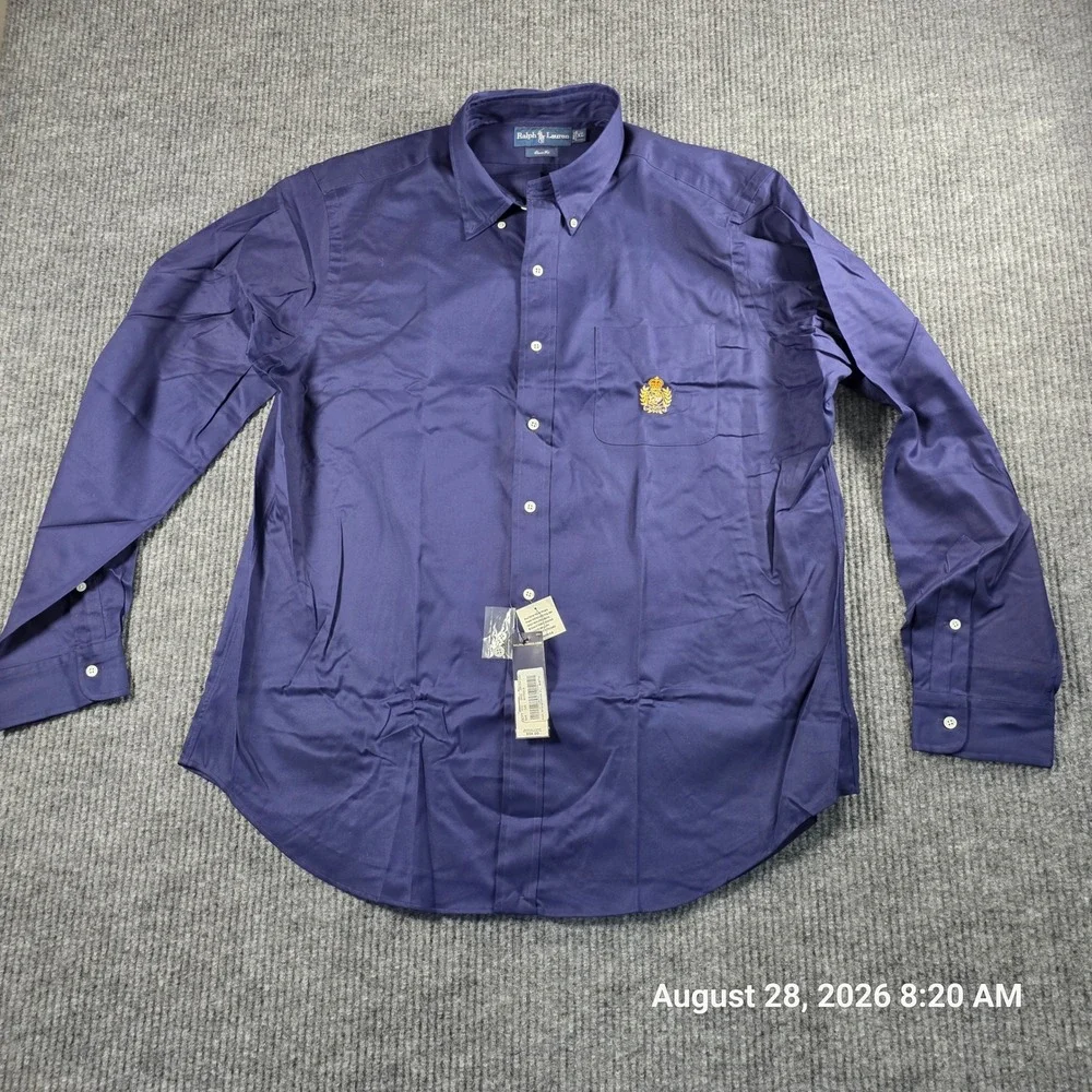 Ralph Lauren Mens XL Navy Blue Crest Logo Button Down Shirt Classic Fit NWT